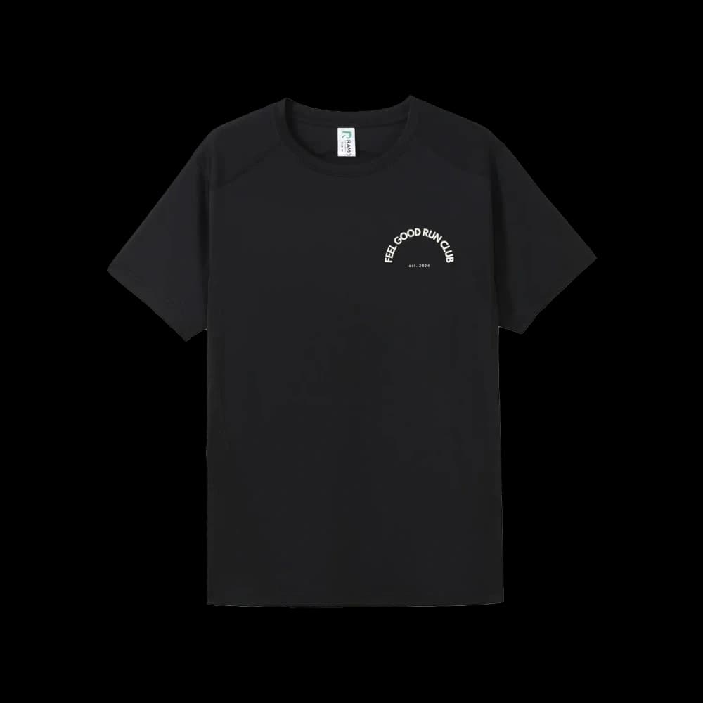 Feel Good Run Club Sports Tee — Left Chest — Black Black, front