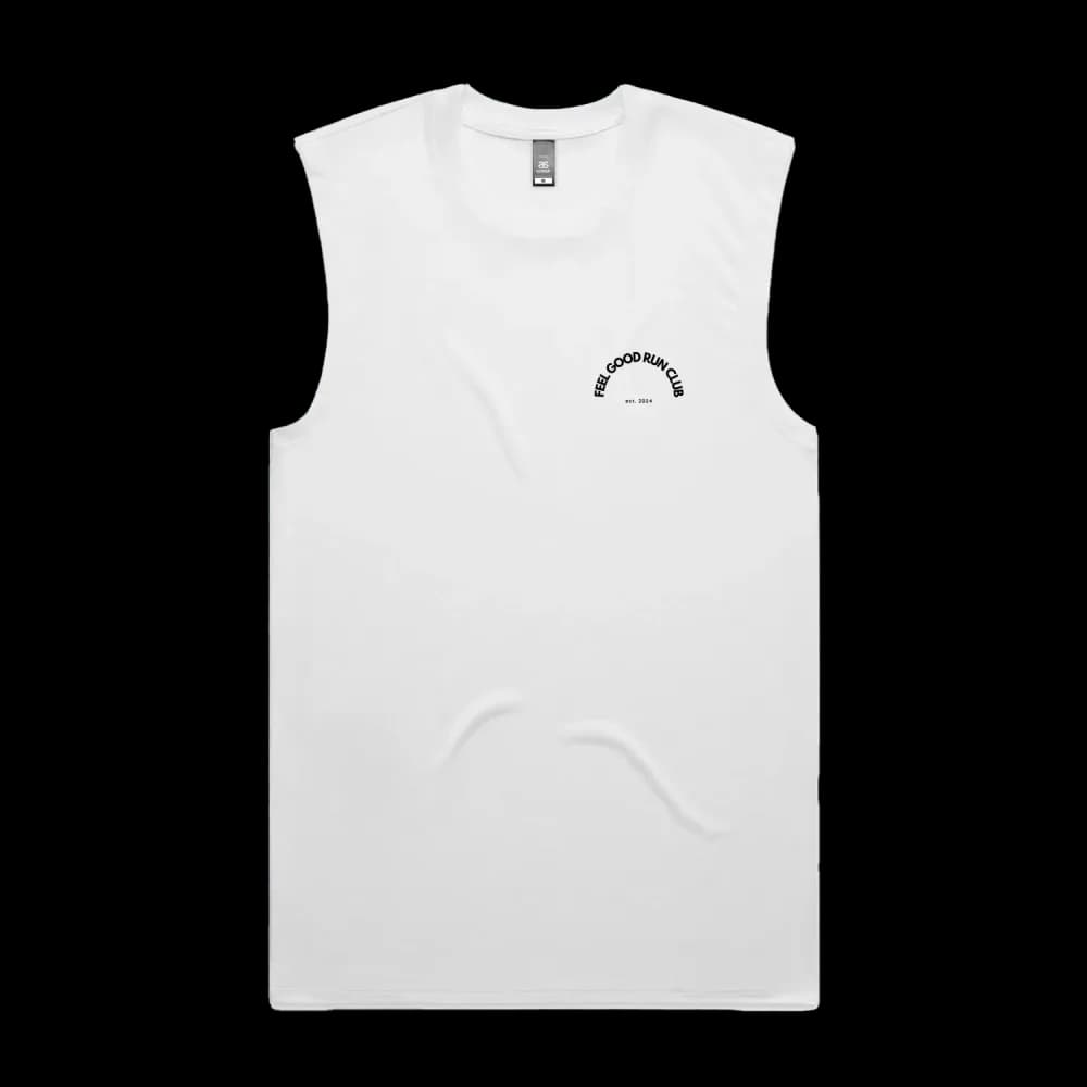 Feel Good Run Club Active Tank — Left Chest — White, front