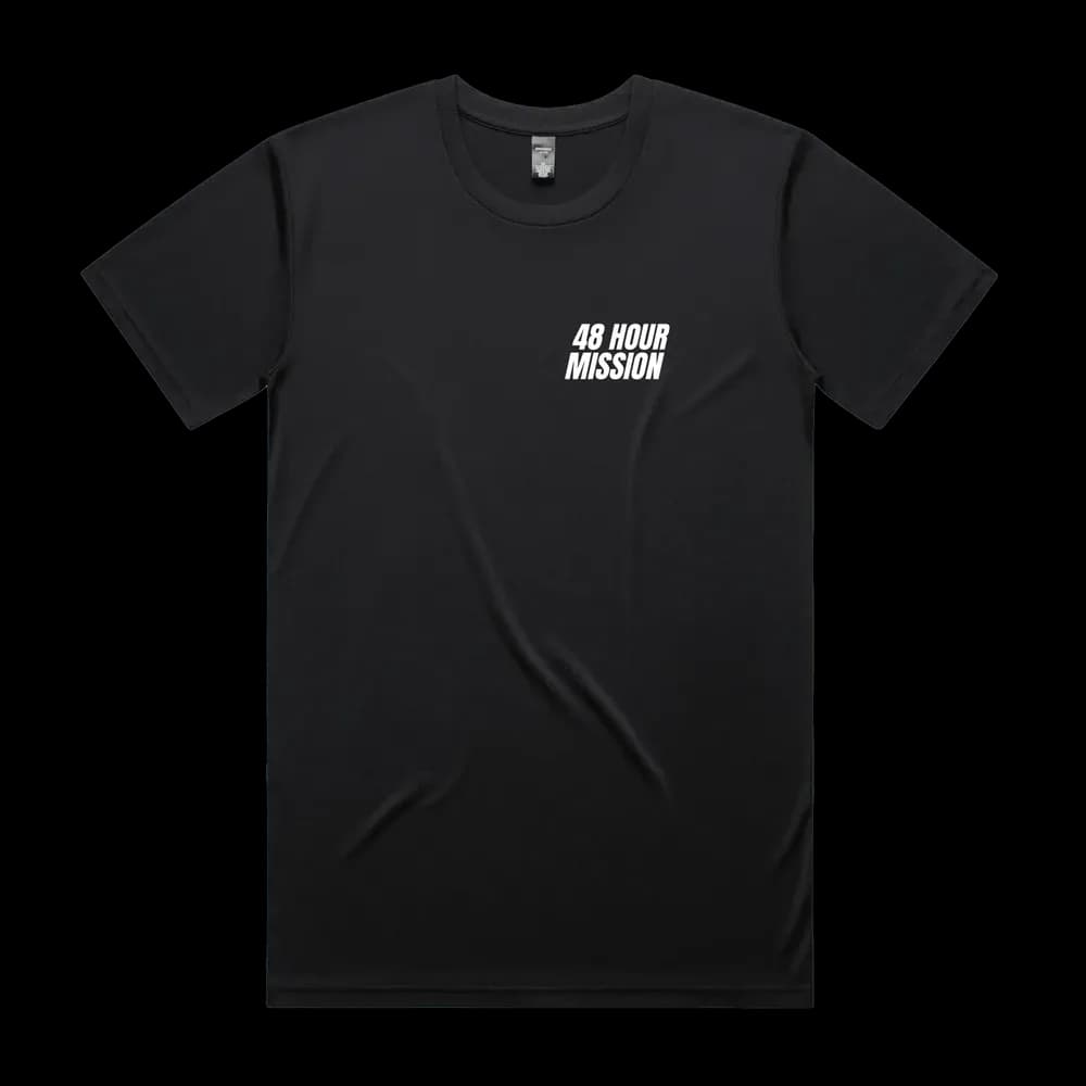 48 Hour Mission Performance Tee — Black, front