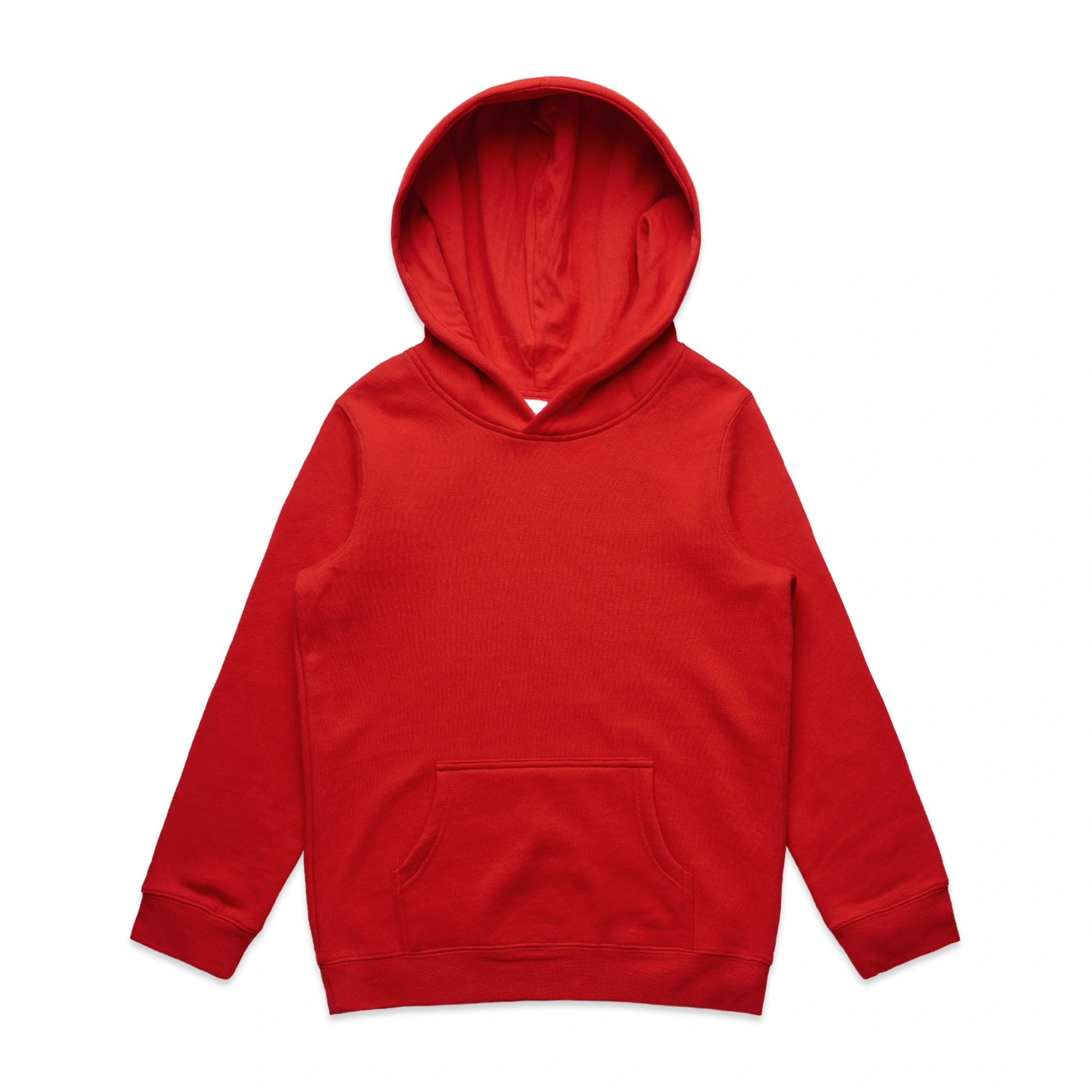 Red AS Colour Kids Supply Hood 3032 with white Move to Improve 2026 left-chest artwork